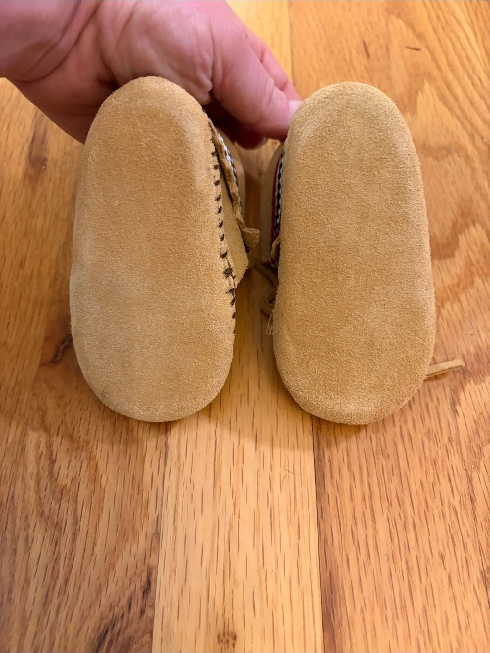 Minnetonka Kids Suede Moccasins in Tan